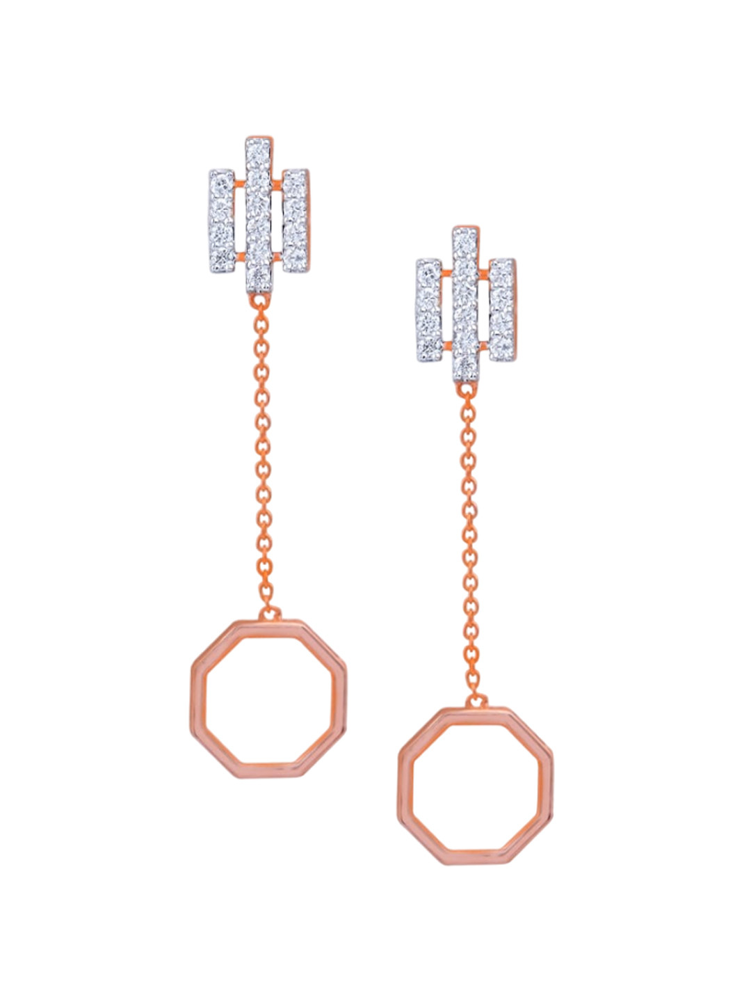 BHIMA Jewels 18K Hallmark 750 Purity Rose Gold Three Line Diamond Drops