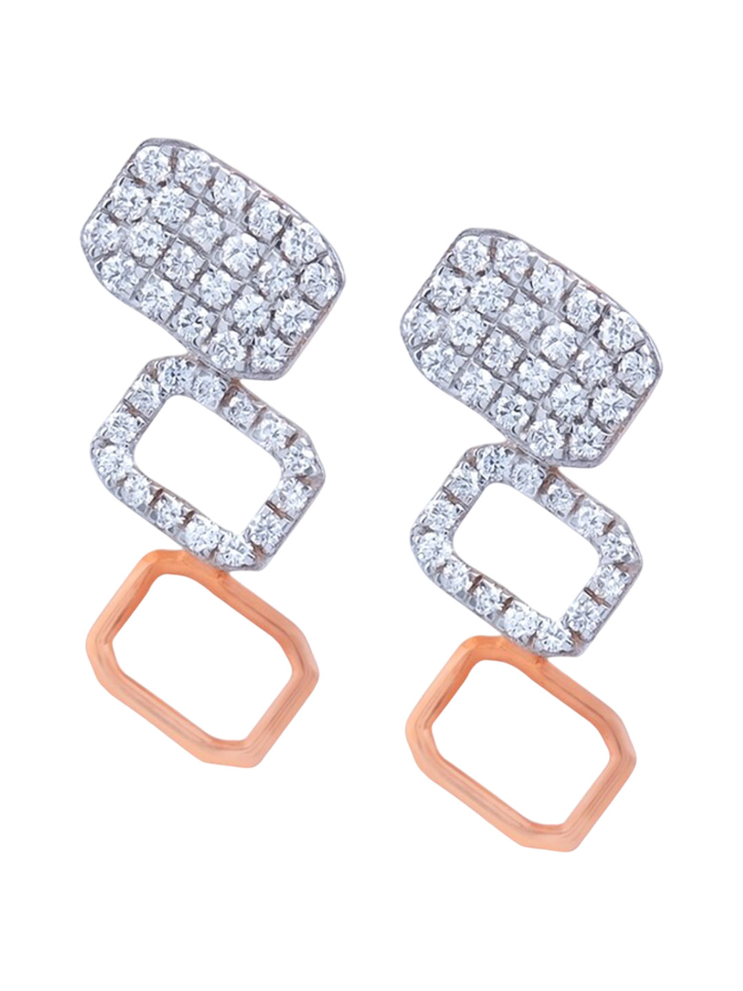 BHIMA Jewels 18K Hallmark 750 Purity Rose Gold Square Diamond Stud