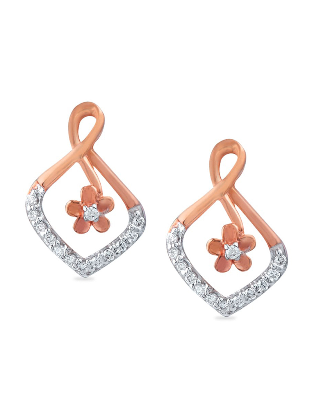 BHIMA Jewels 18K Hallmark 750 Purity Rose Gold Floral Diamond Stud