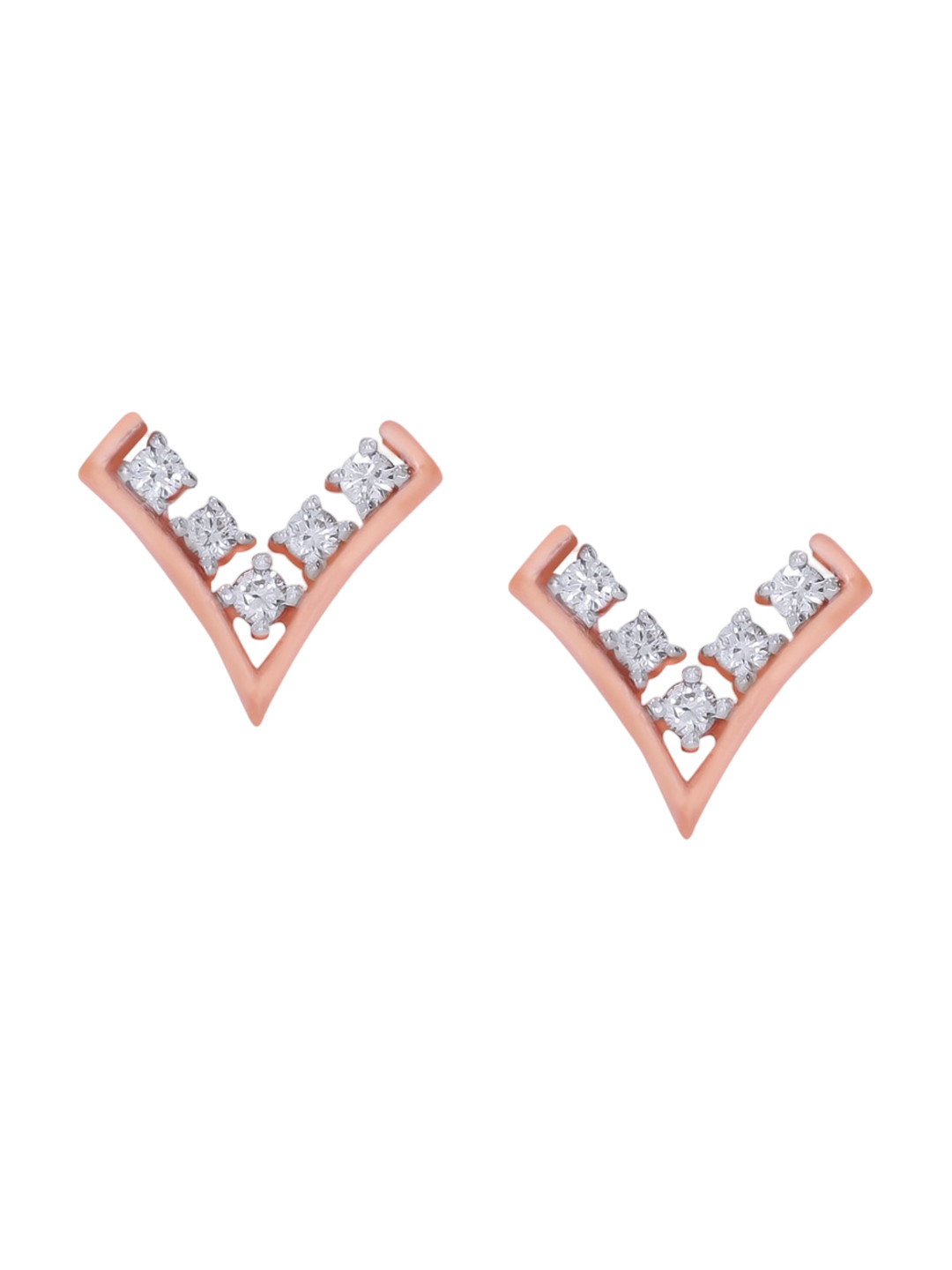 BHIMA Jewels 18K Hallmark 750 Purity Rose Gold V Shape Diamond Stud