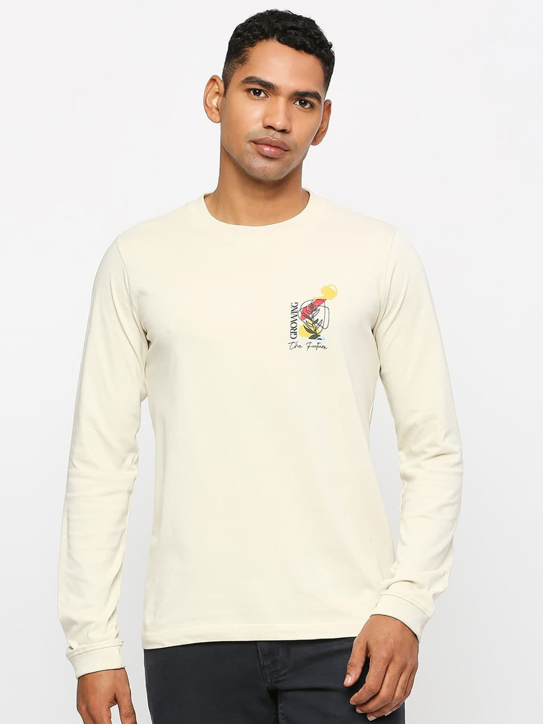 Basics Round Neck Long Sleeves Cotton T-Shirt