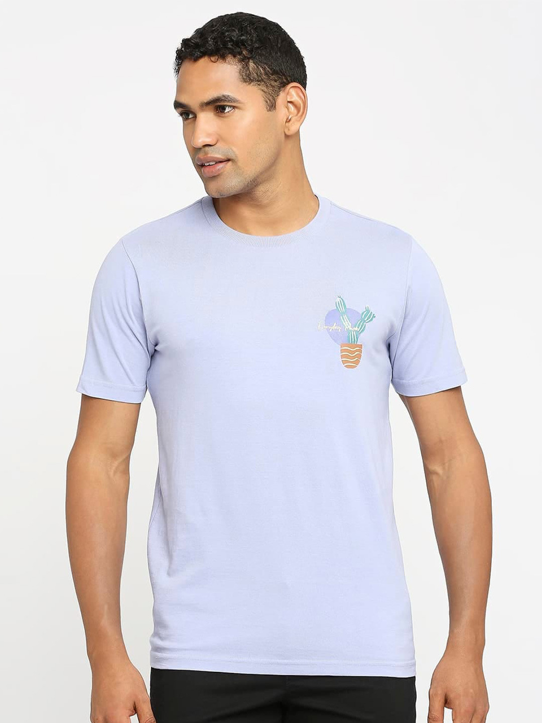 Basics Graphic Printed Cotton Slim Fit T-shirt
