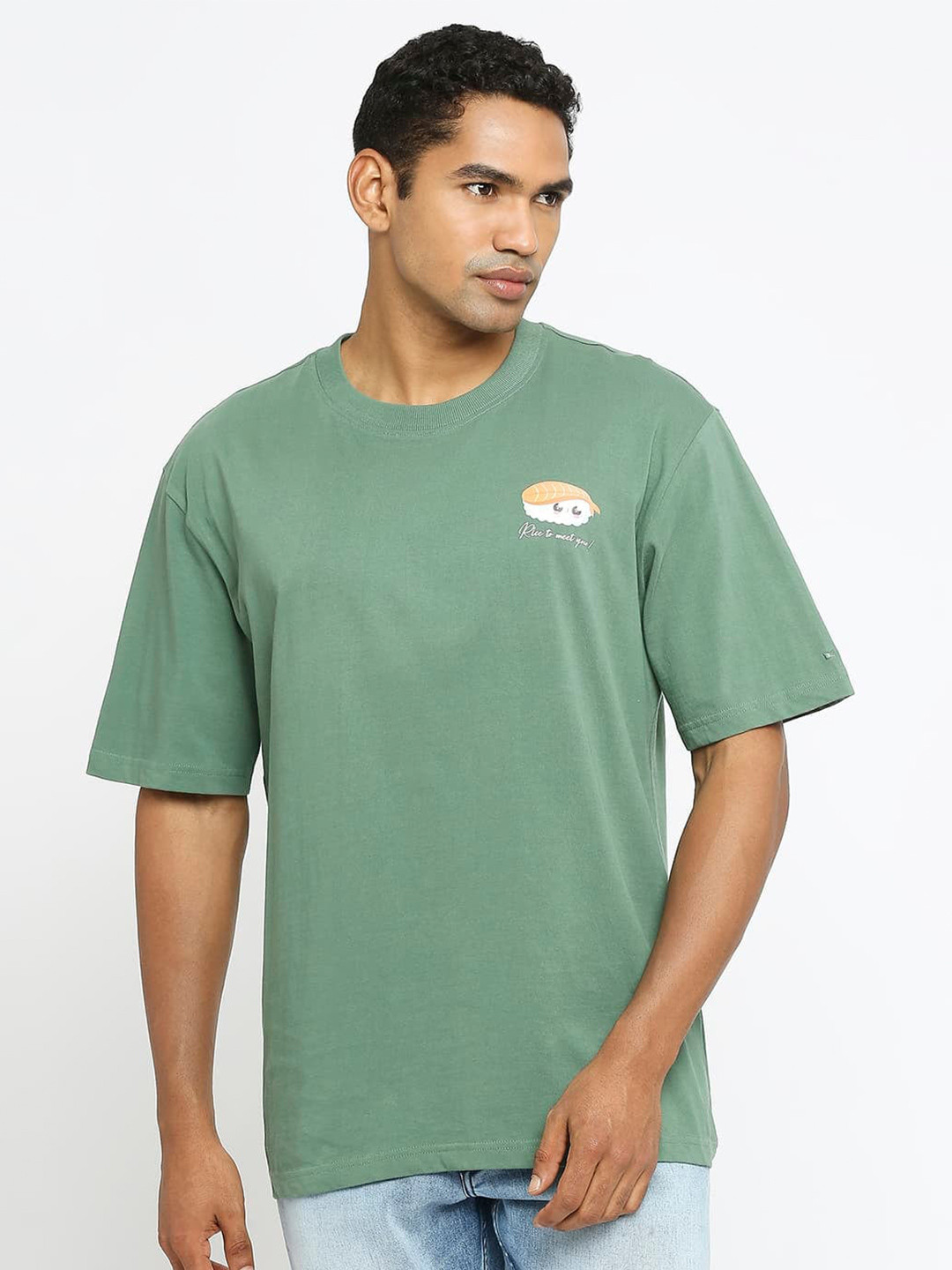 Basics Drop-Shoulder Sleeves Cotton Relaxed Fit T-shirt