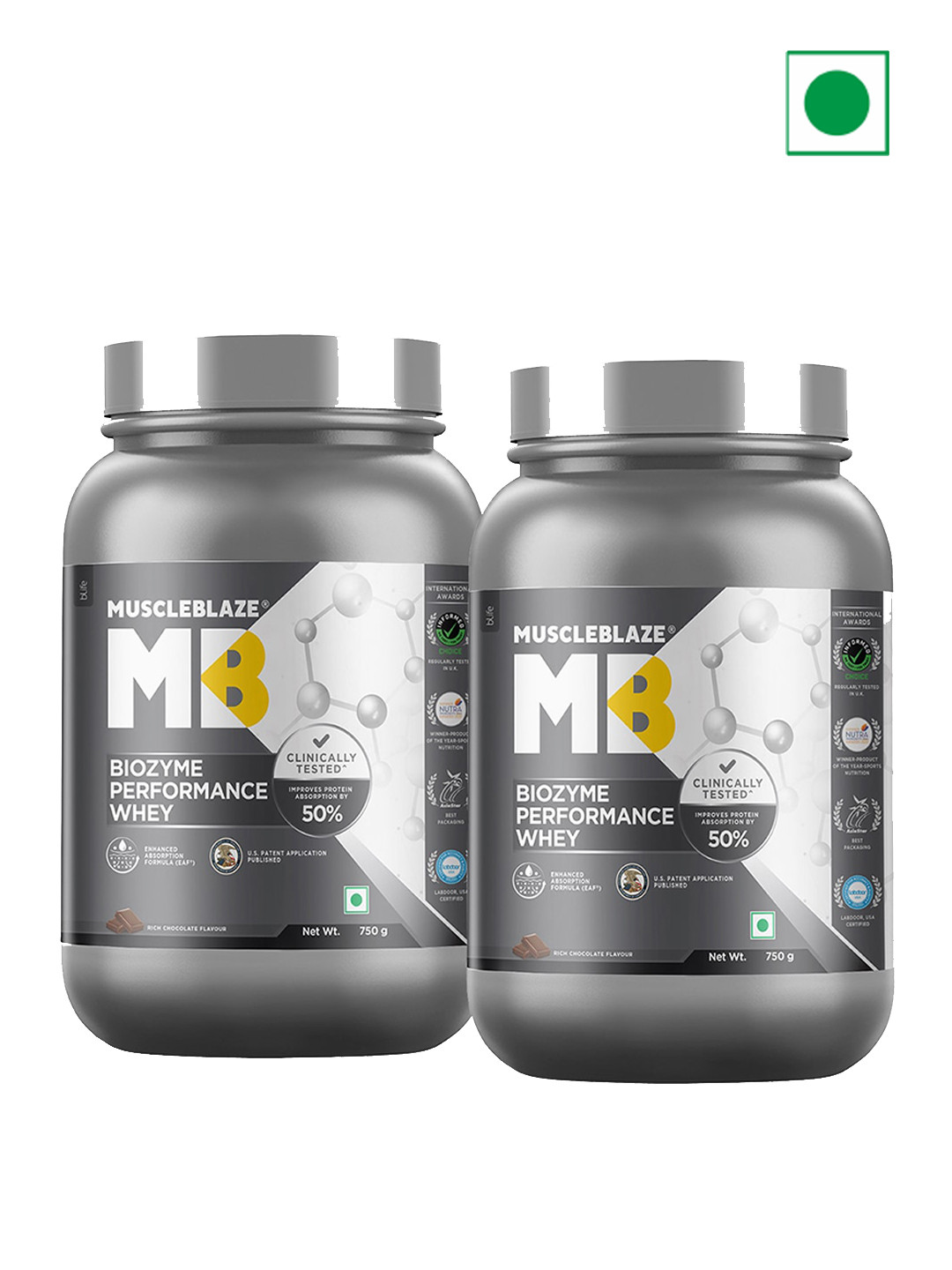MuscleBlaze Set of 2 Biozyme Performance Rich Chocolate Flavour Proteins -1.5 kg