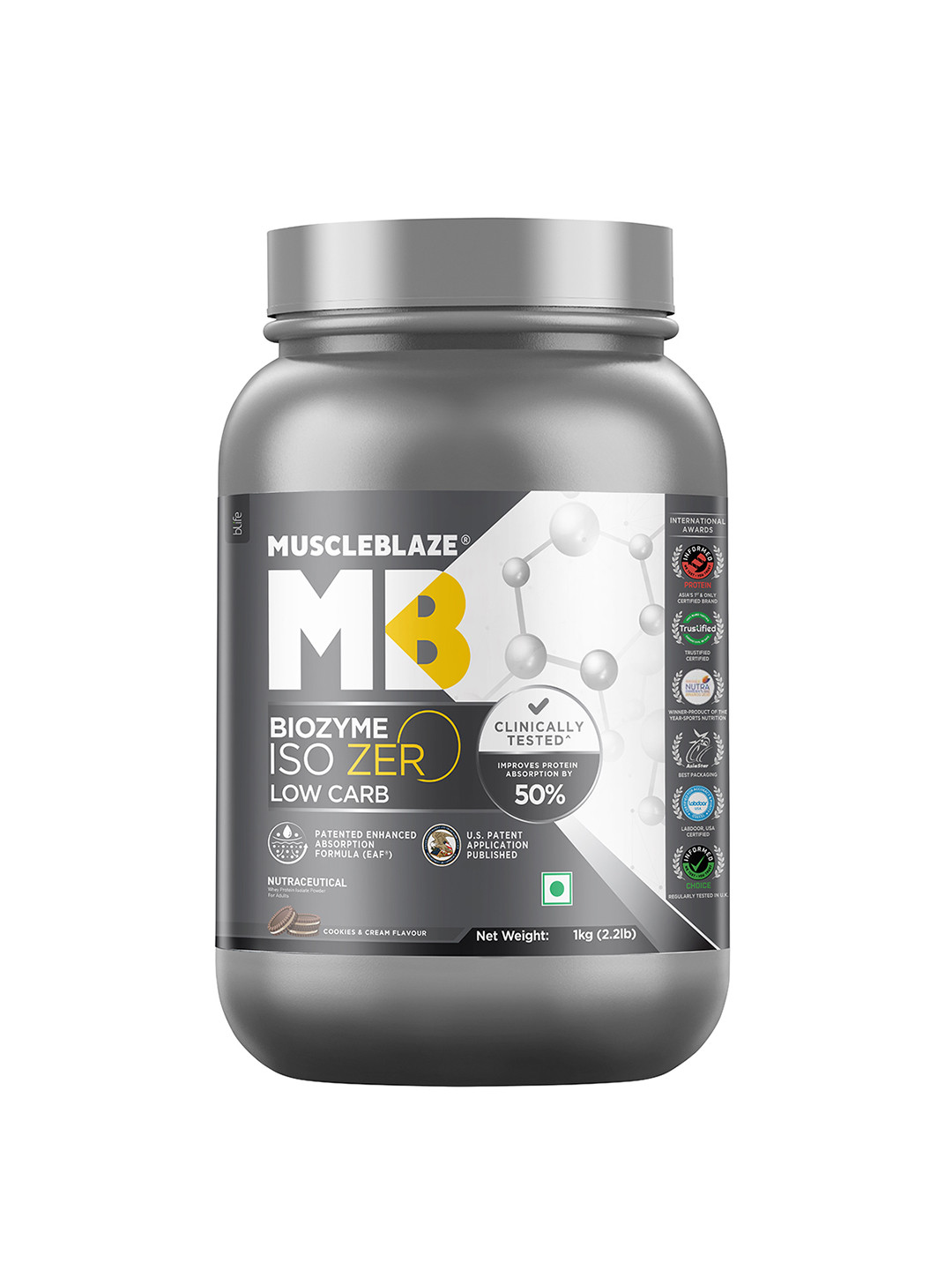 MuscleBlaze Biozyme Iso-Zero Low Carb Cookies & Cream-1kg