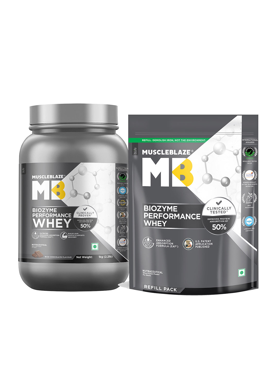 MuscleBlaze Biozyme Performance 2.2 lb Protein With Refill Pack-Rich Chocolate Flavour-2kg