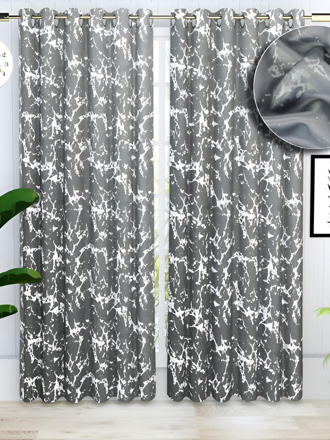 bsb home Grey & White 2 Pieces Abstract Black Out Door Curtain