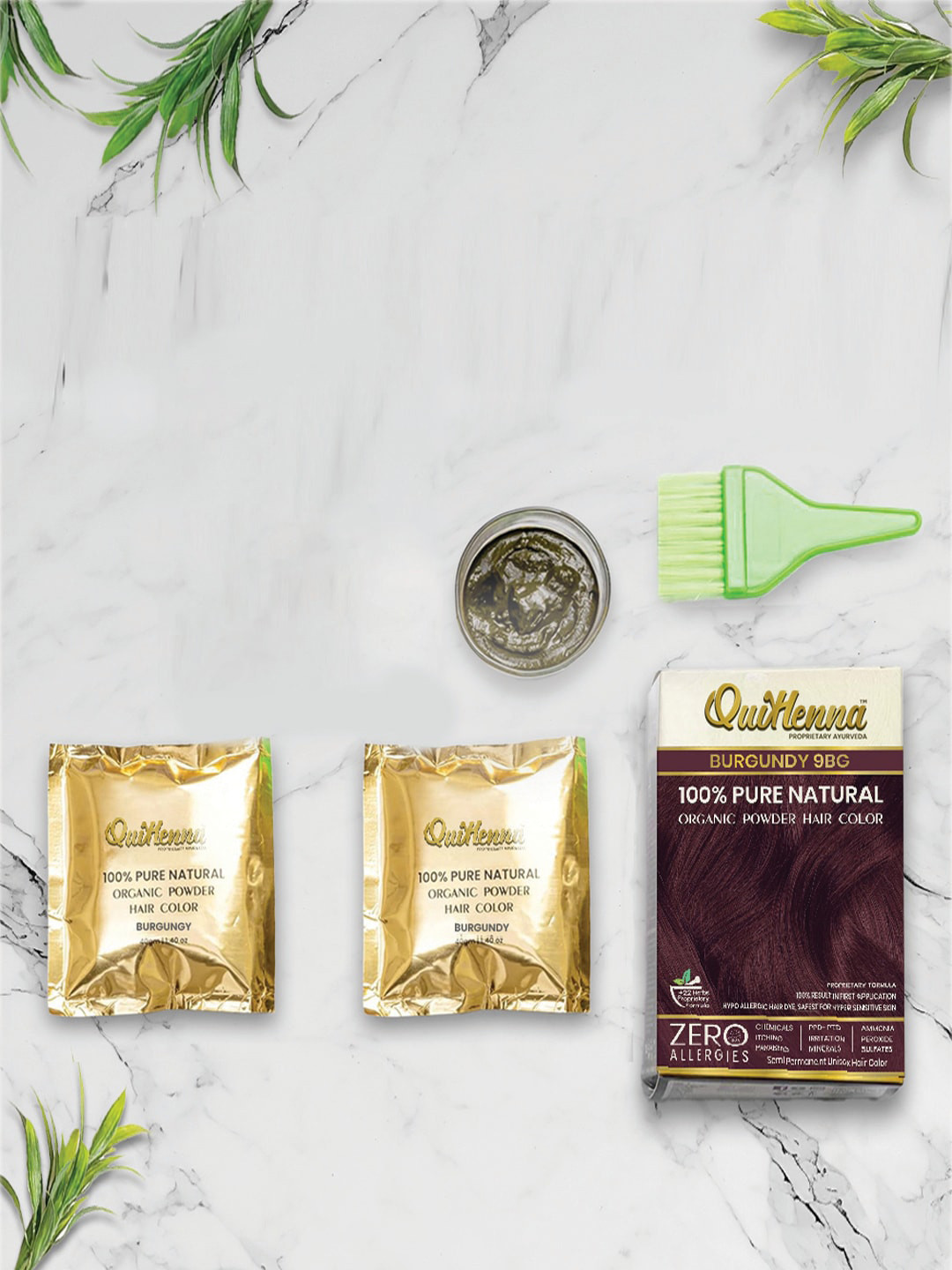 QUIKHENNA 2-Pc Pure Natural Organic Powder Hair Color with Amla 40 g each - Burgundy 9BG