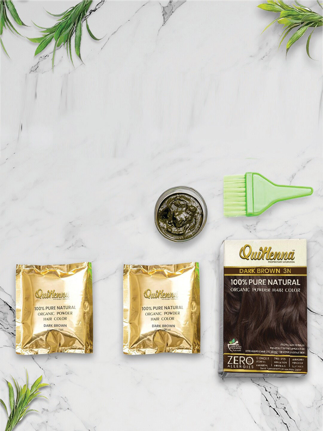 QUIKHENNA 2-Pc Pure Natural Organic Powder Hair Color with Amla 40 g each - Dark Brown 3N