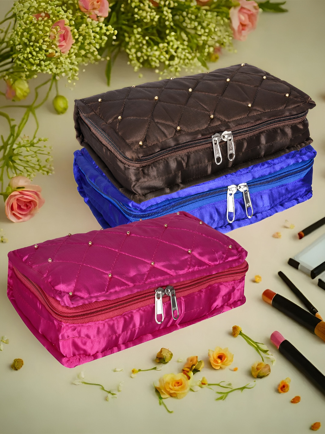 Kuber Industries Pink & Blue 3 Pieces Jewellery Organisers