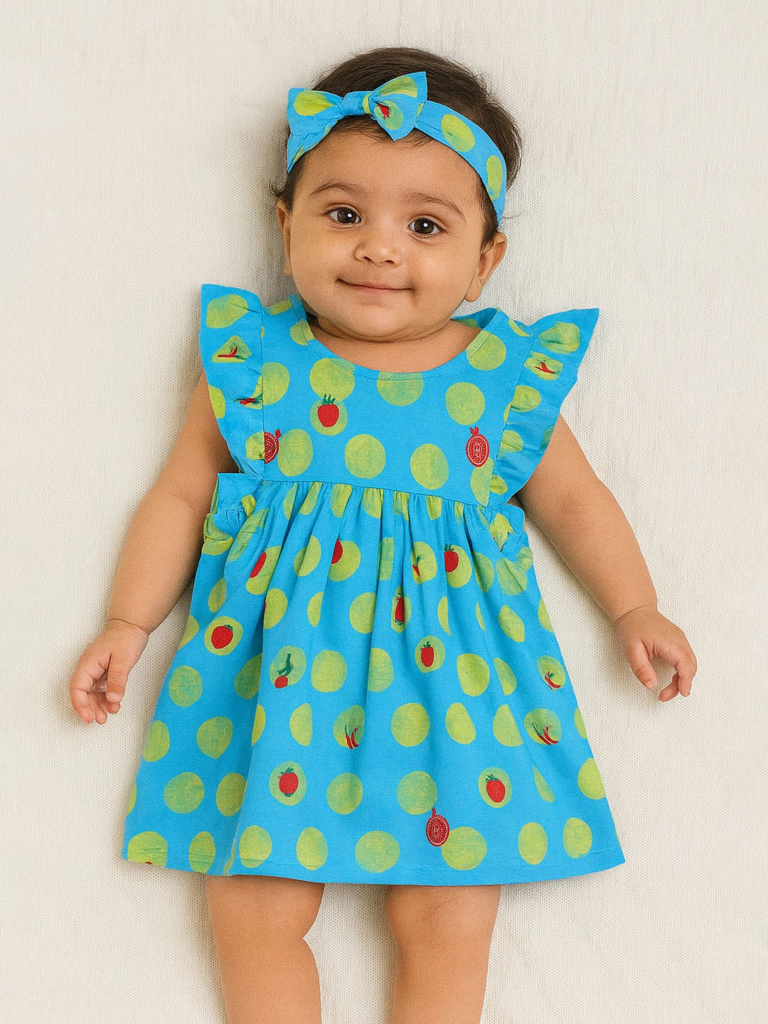 Somersault Infant Girls Polka Dot Print Flutter Sleeve Cotton Fit & Flare Dress & Headband