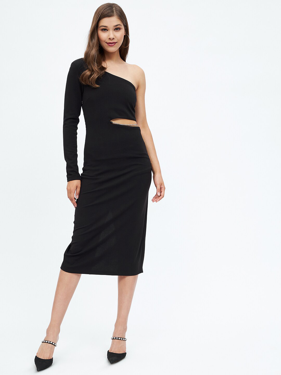 Harpa One Shoulder Cut Out Sheath Midi Dress