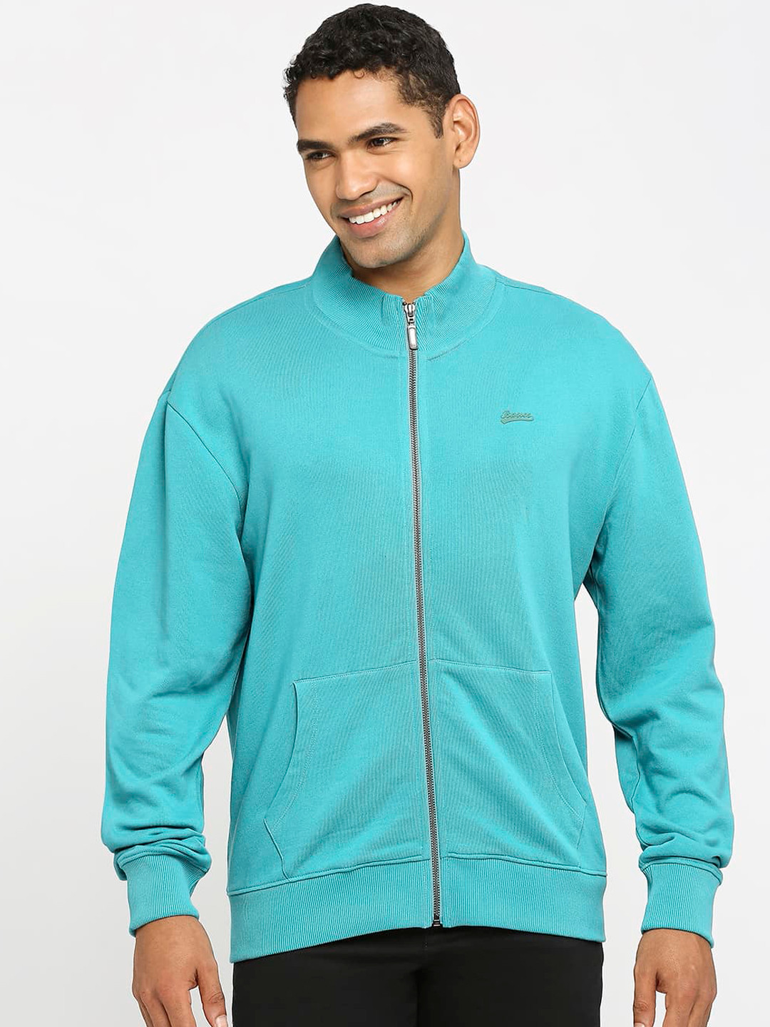 Basics Mock Collar Embroidered Bomber Jacket