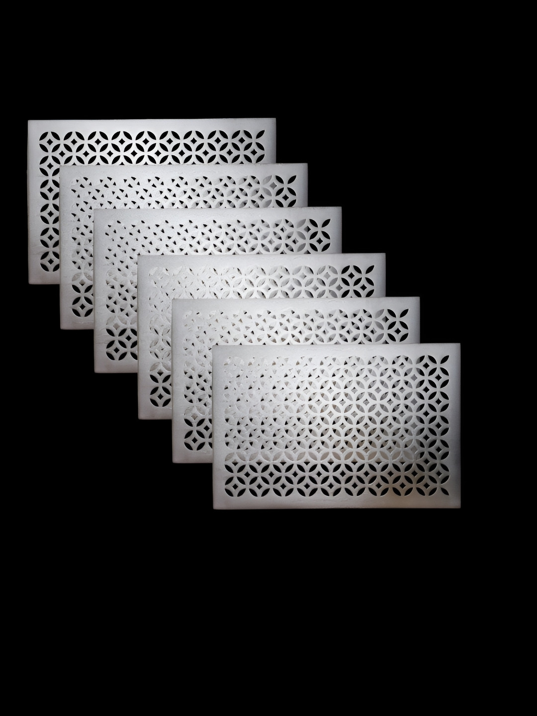 MONKDECOR Silver-Toned 6 Pieces Geometric Rectangle Table Placemats