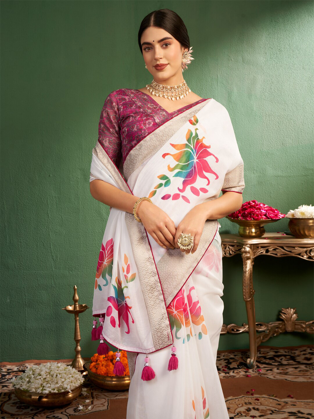 Sangria Floral Printed Coimbatore Cotton Saree