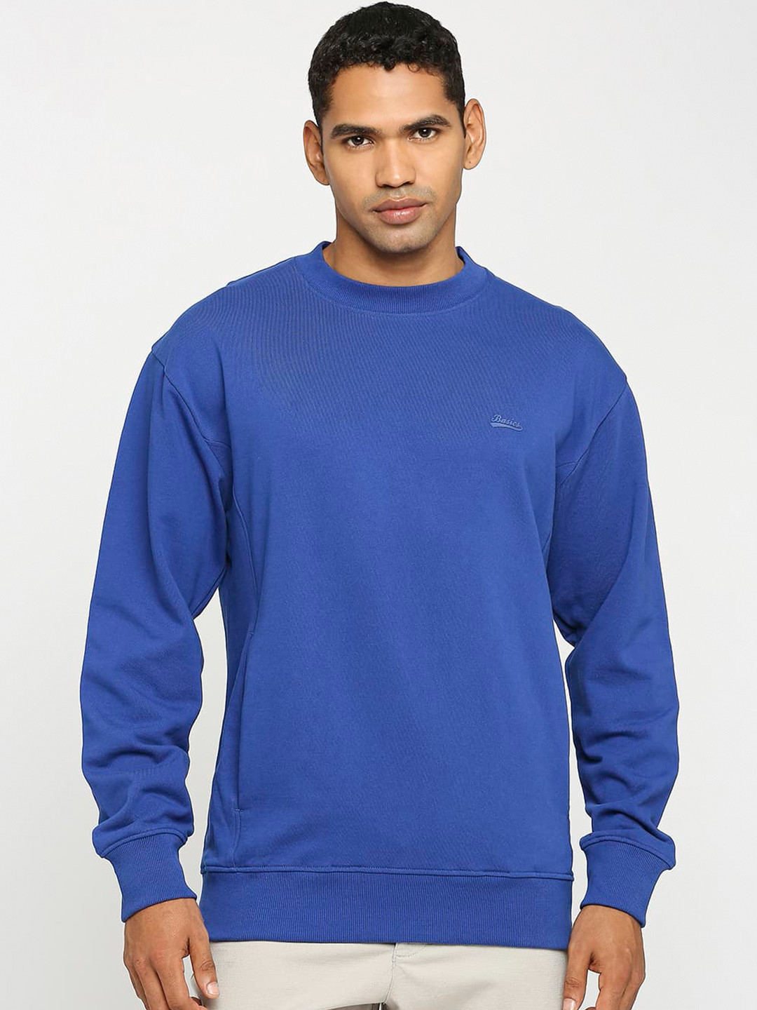 Basics Comfort Fit Round Neck Non Brushed Fleece Hooded Cotton Pullover Sweatshirt