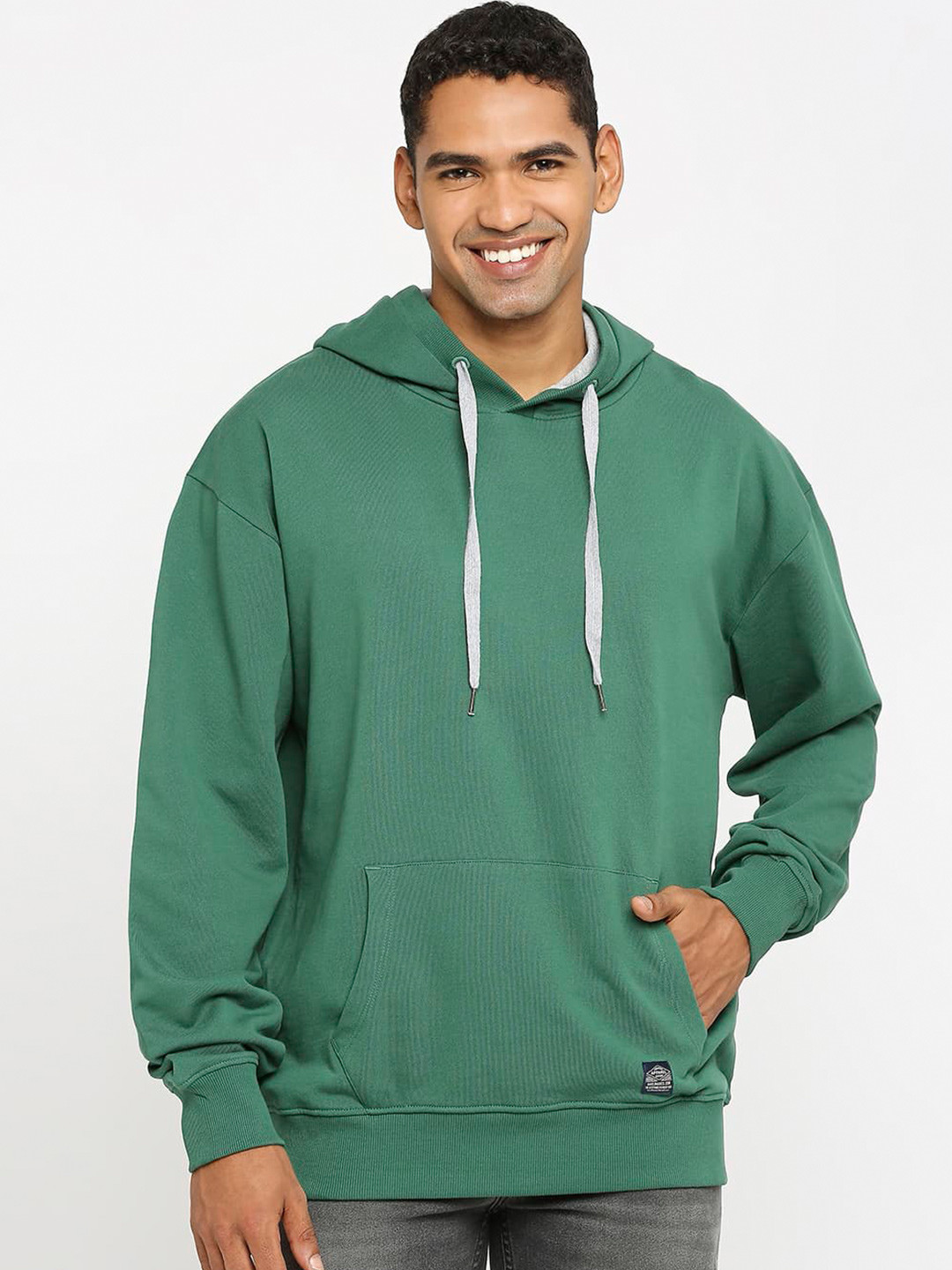 Basics Comfort Fit Non Brushed Fleece Hooded Cotton Pullover Sweatshirt