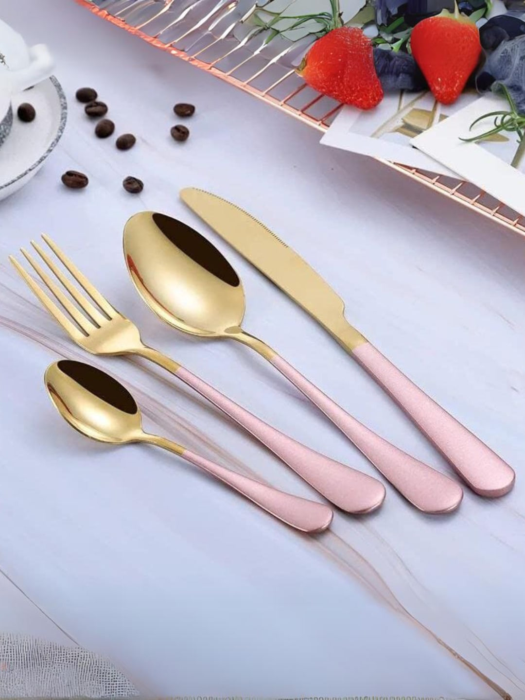UniKart Pink 24 Pieces Rust Resistance Steel Cutlery Set