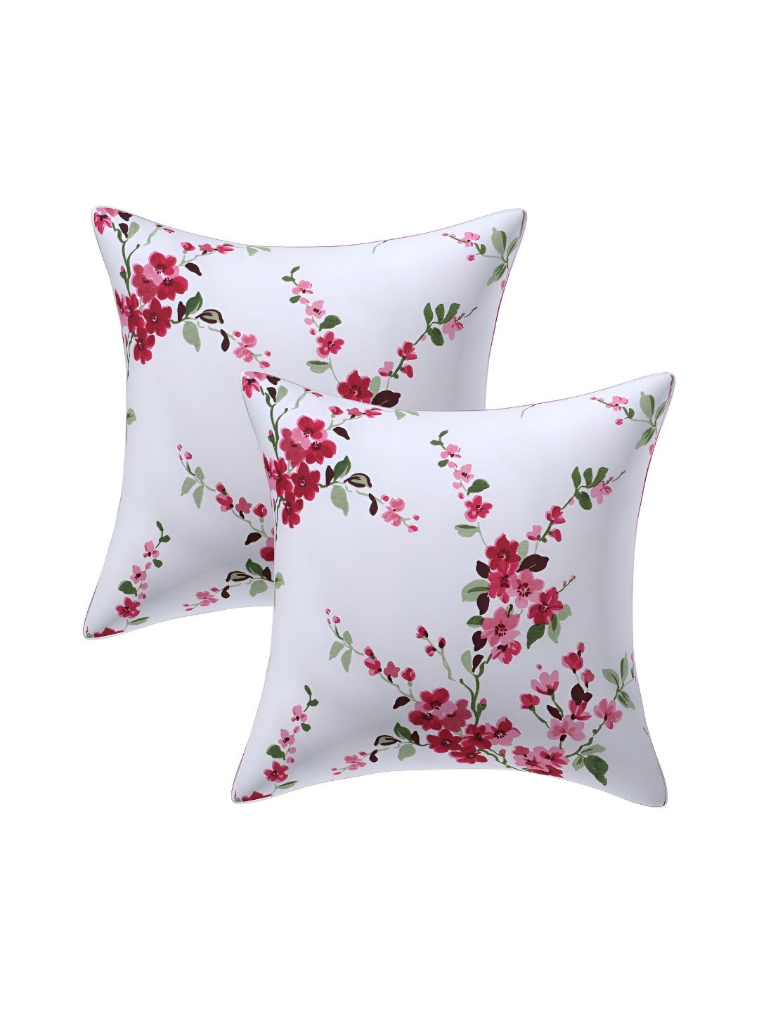 Texstylers Pink Floral Polyester Silk Ultra Soft 2 Piece Square Cushion Covers -18x18In