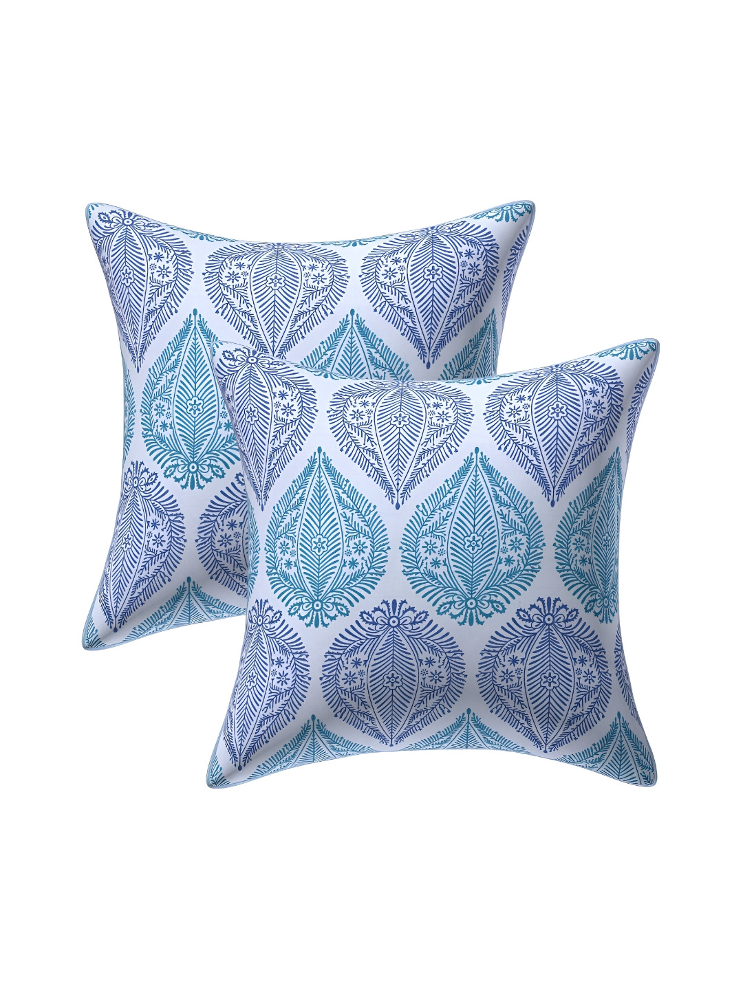 Texstylers Blue Ethnic Motifs Polyester Silk Lightweight 2 Pcs Cushion Covers -18x18In