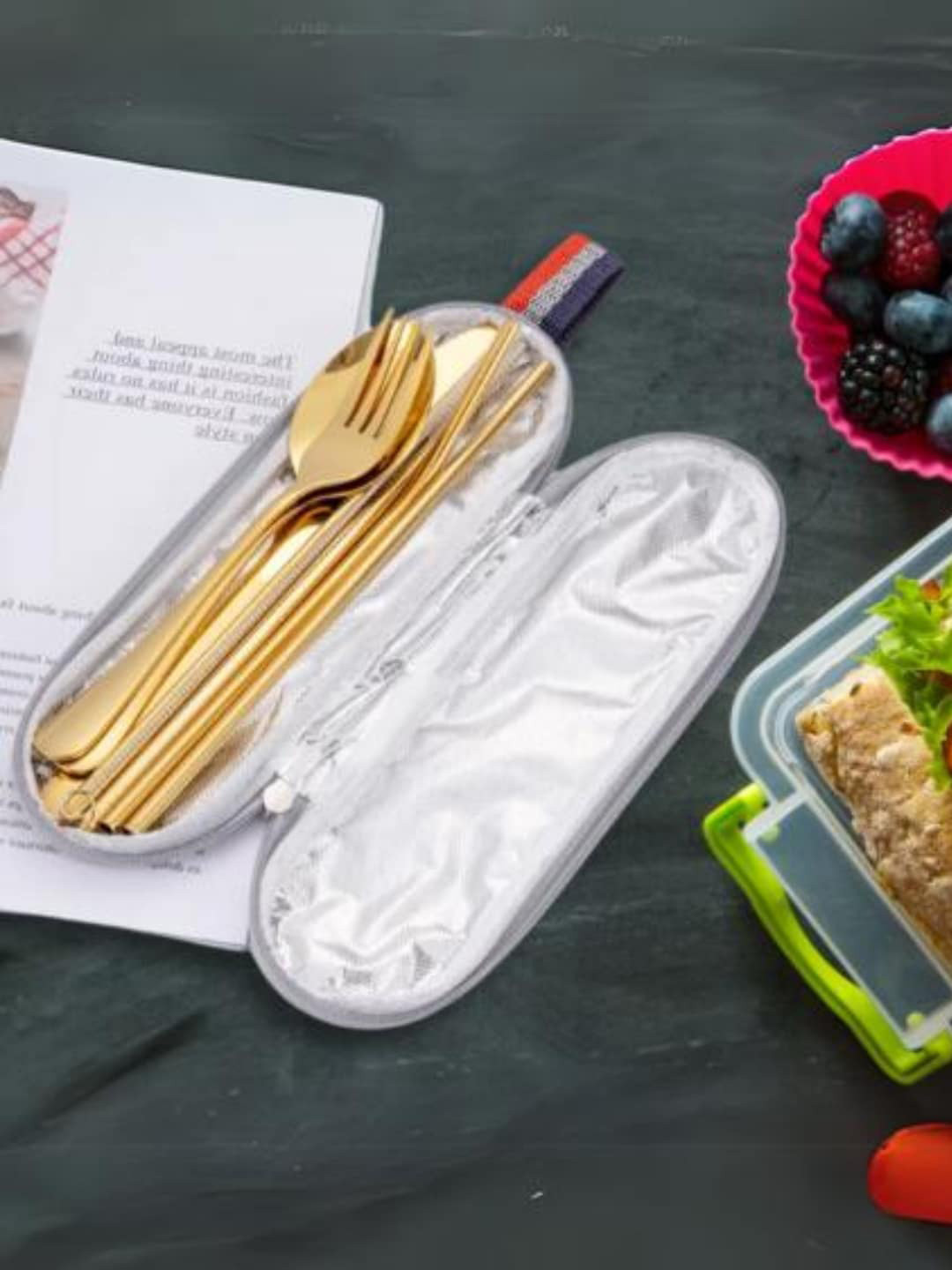 UniKart Gold-toned 8 Pieces Stainless Steel Cutlery Set with Pouch