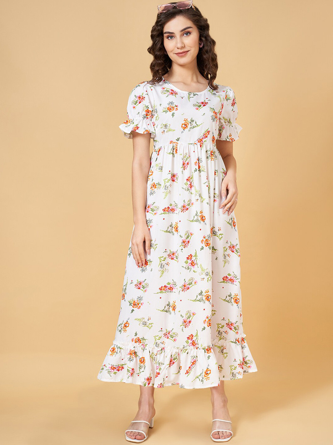YU by Pantaloons Floral Printed Puff Sleeves Maxi A-Line Dress