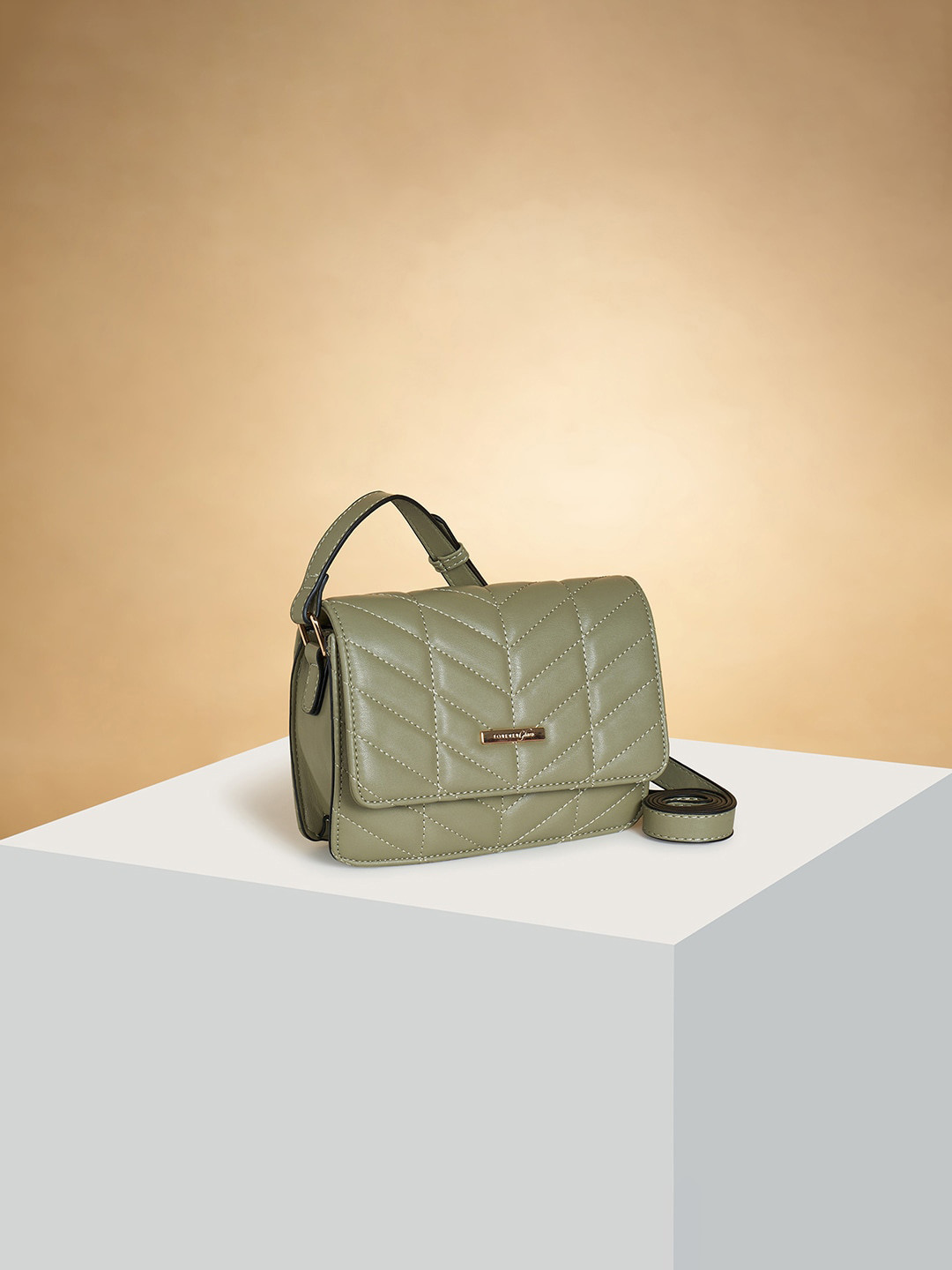 Forever Glam by Pantaloons Geometric Textured Structured Quilted Detailed Sling Bag