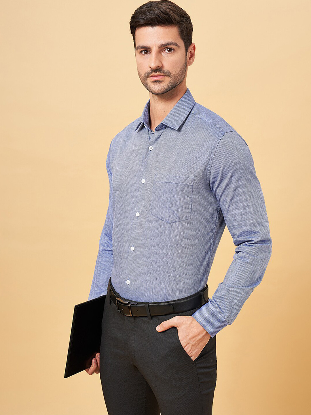 BYFORD by Pantaloons Textured Slim Fit Pure Cotton Formal Shirt