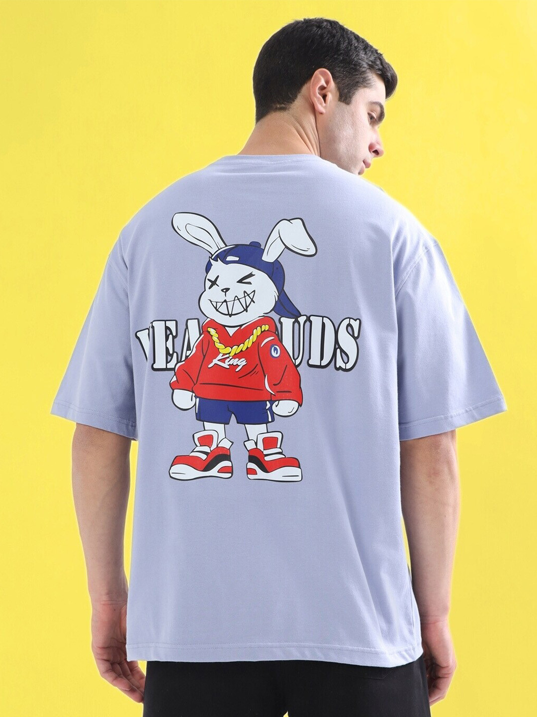 WEARDUDS Rapper Bunny Printed Drop Shoulder Sleeves Pure Cotton Oversized T-shirt