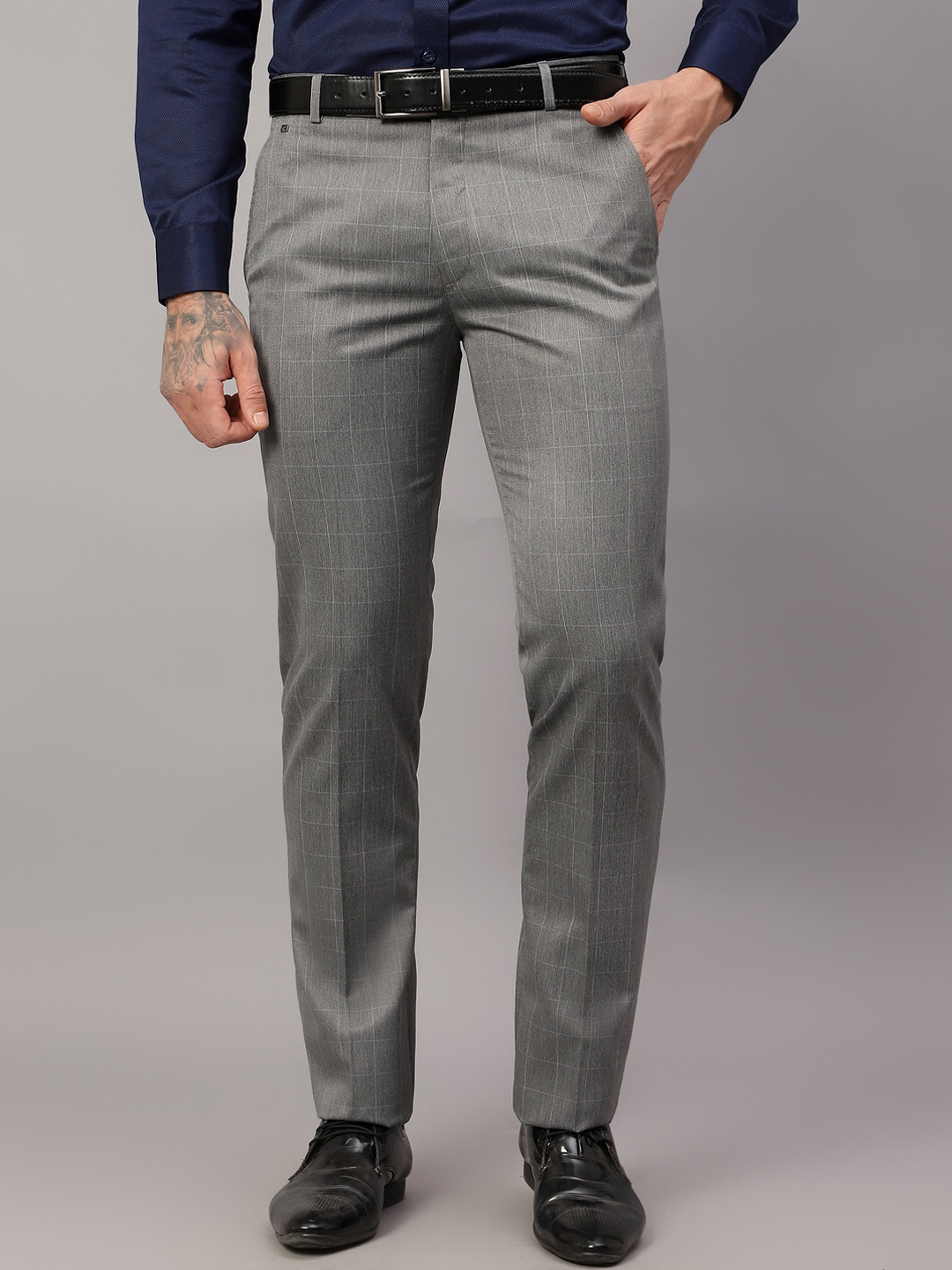 Cantabil Men Mid-Rise Checked Formal Trousers