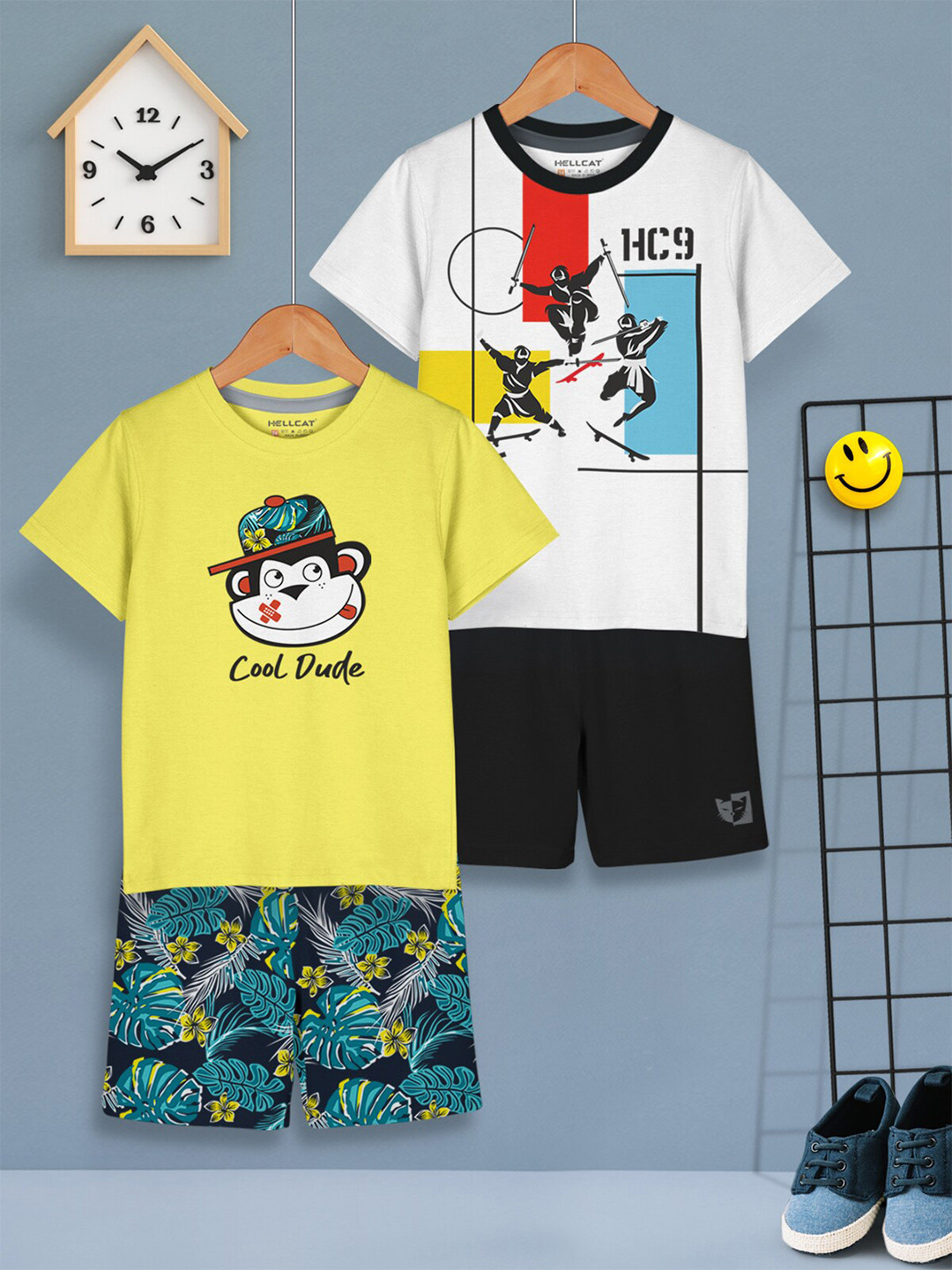 HELLCAT Pack Of 2 Boys Printed T-shirts With Shorts