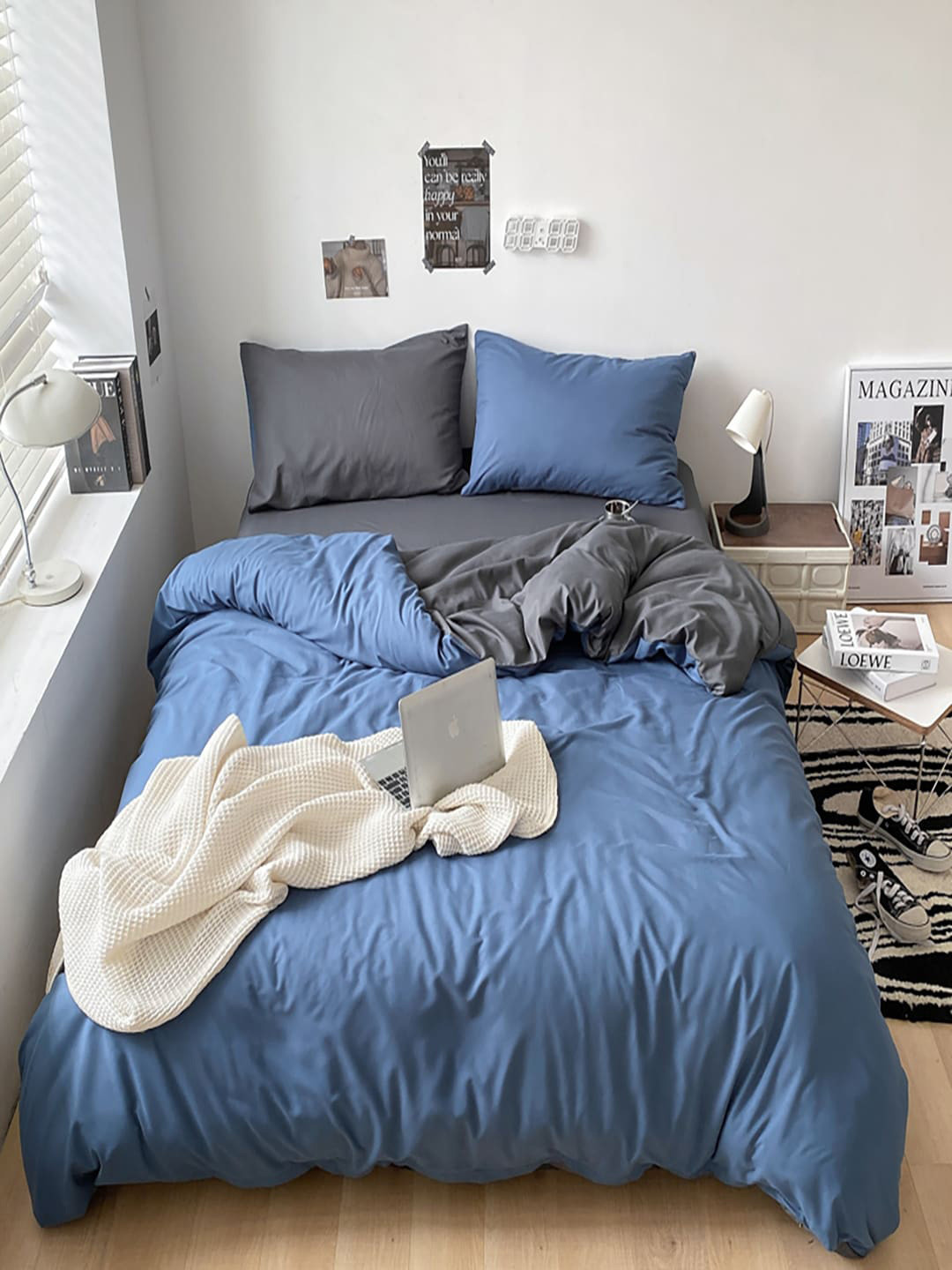 JC HOME Blue & Grey AC Room Bedding Set