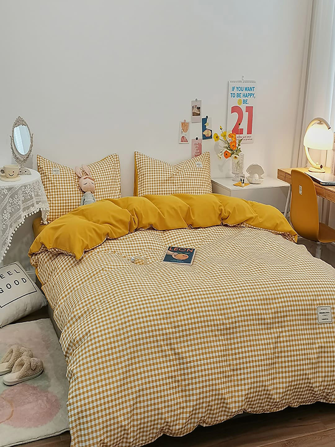 JC HOME Yellow 4 Pieces Striped Bedding Set