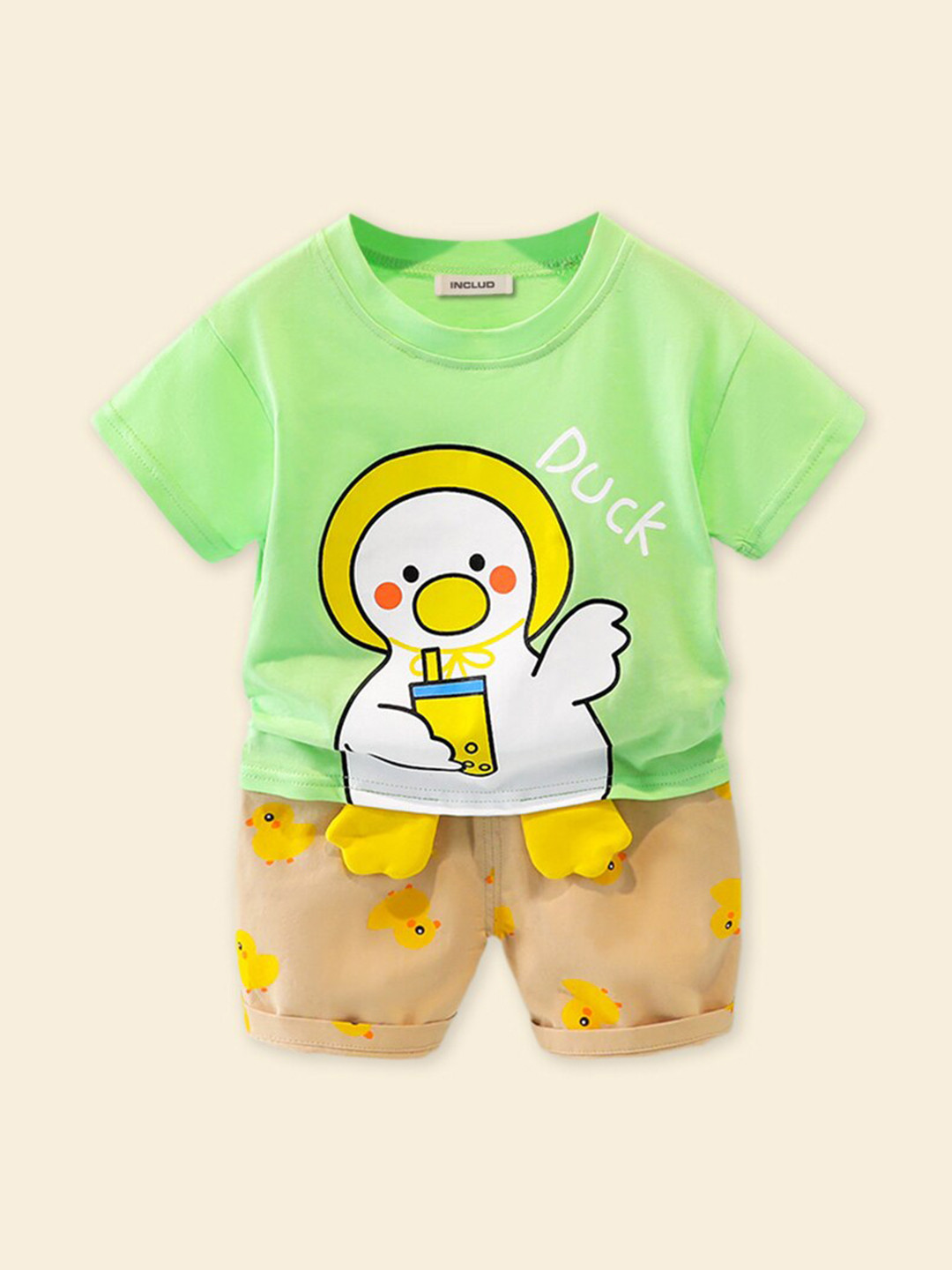 INCLUD Boys Printed Round Neck T-shirt with Shorts