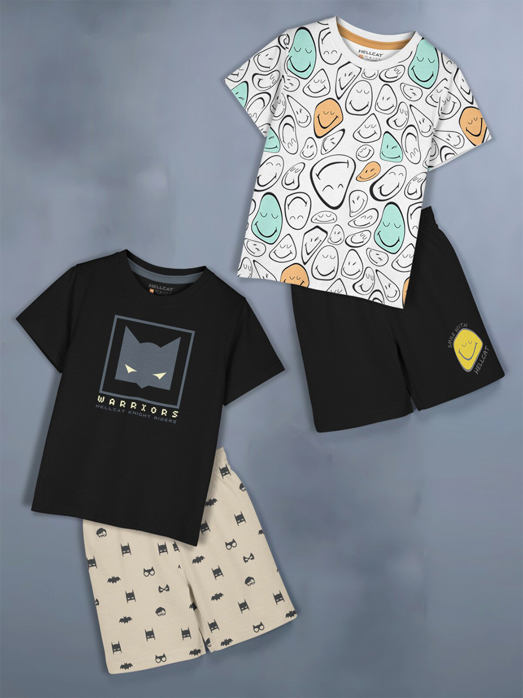 HELLCAT Girls Pack Of 2 Printed Round Neck T-shirt with Shorts