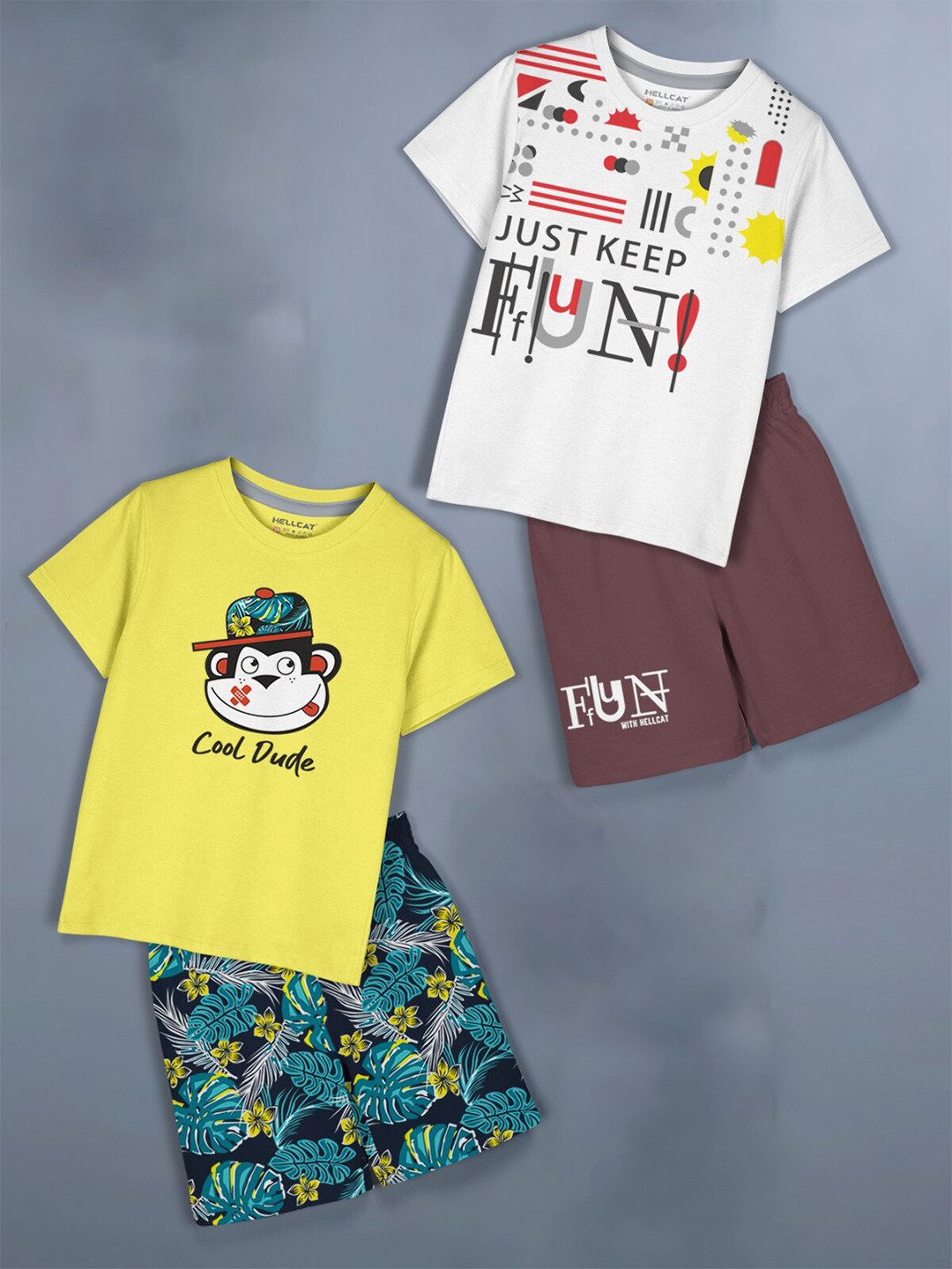 HELLCAT Pack Of 2 Girls Printed Top with Shorts
