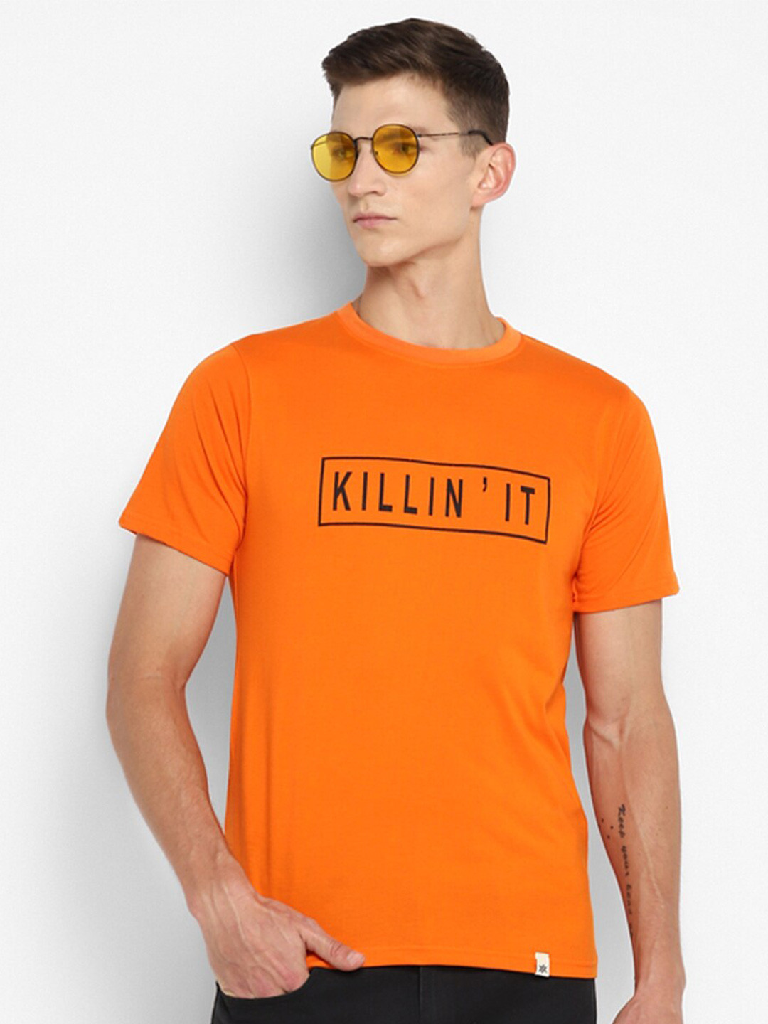 Bukkl Typography Printed Cotton Slim Fit T-shirt