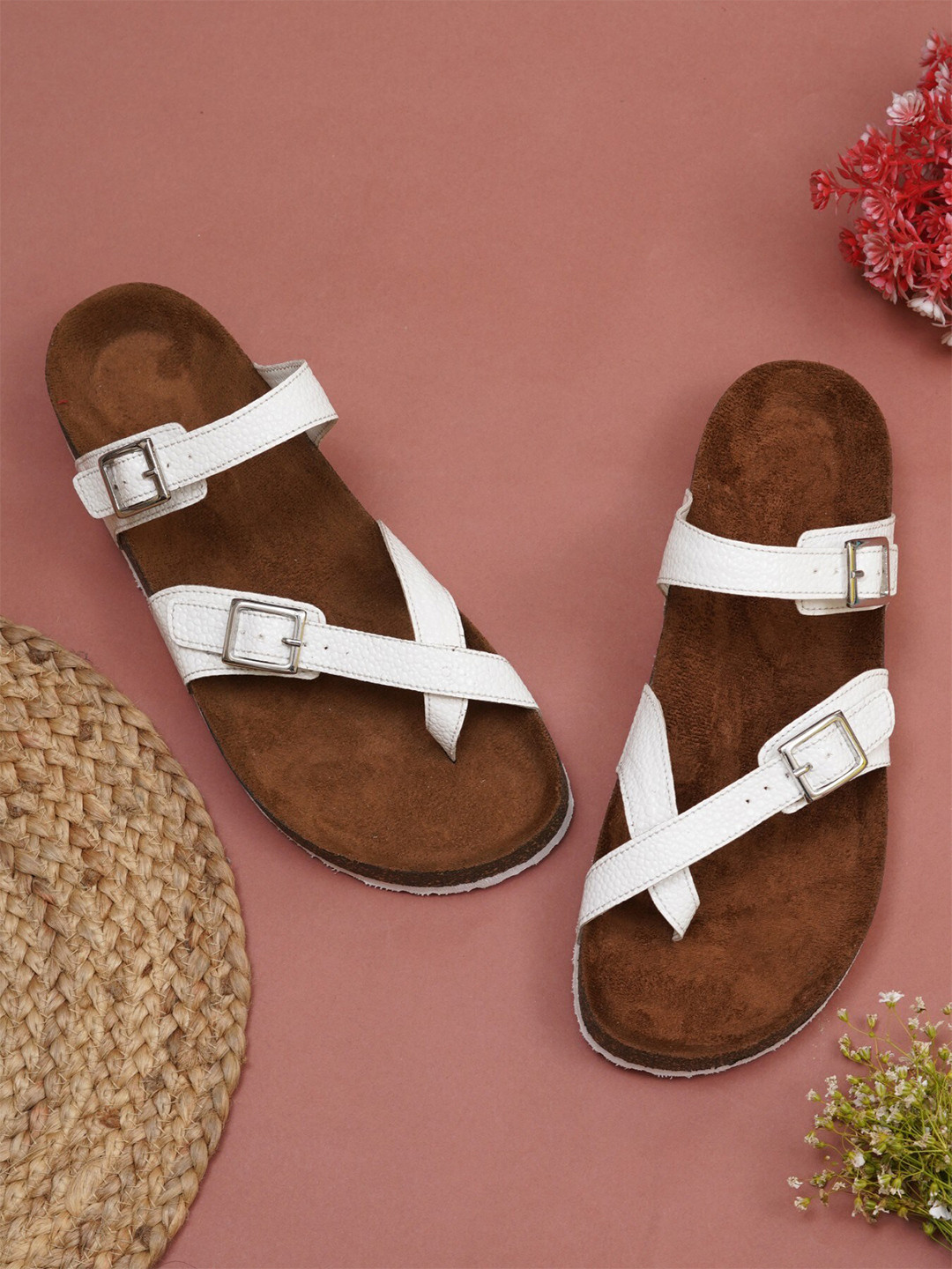 MOZAFIA Textured Open Toe Flats