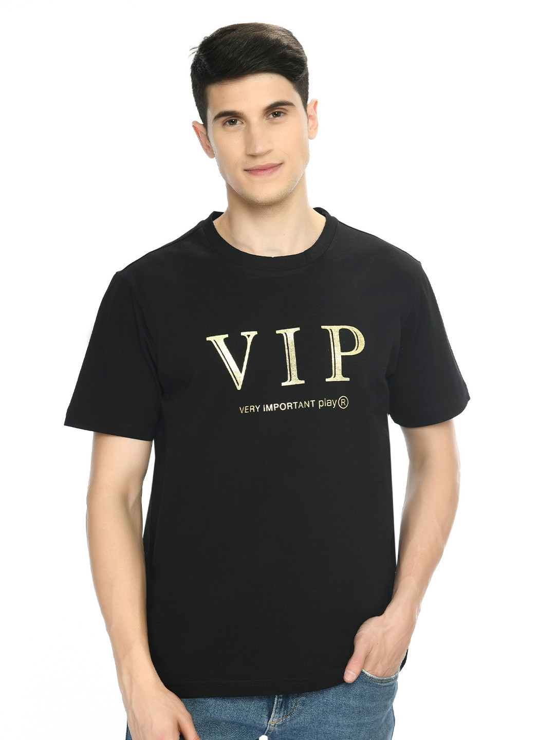 playR Typography Printed Cotton Dri-FIT Applique T-shirt