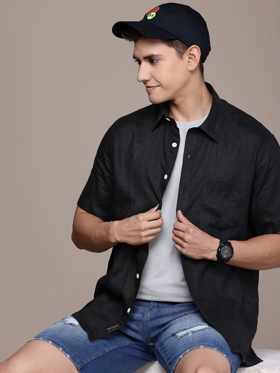 Burnt Umber Men Linen Casual Shirt