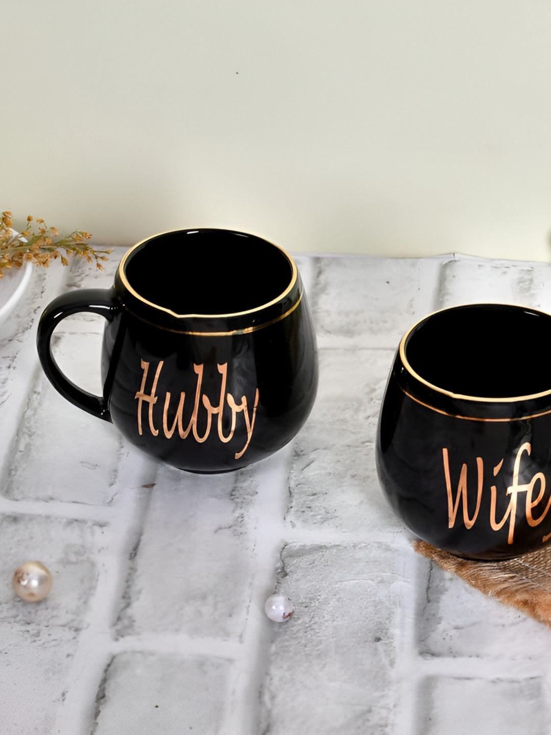 SUBLIKRAFT Black 2 Pieces Printed Ceramic Matte Finish Dishwasher Safe Mugs 350 ml Each