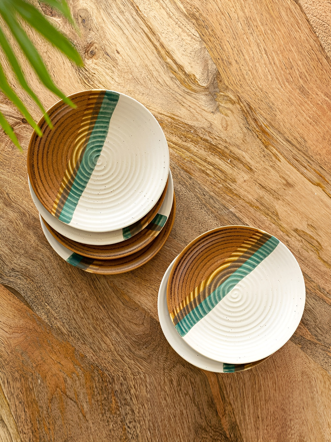 ExclusiveLane Zen Garden 6 Pieces Textured Matte Finish Ceramic Quarter Plates