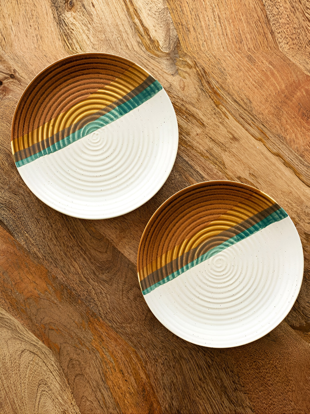 ExclusiveLane Zen Garden 2 Pieces Textured Matte Finish Ceramic Dinner Plates