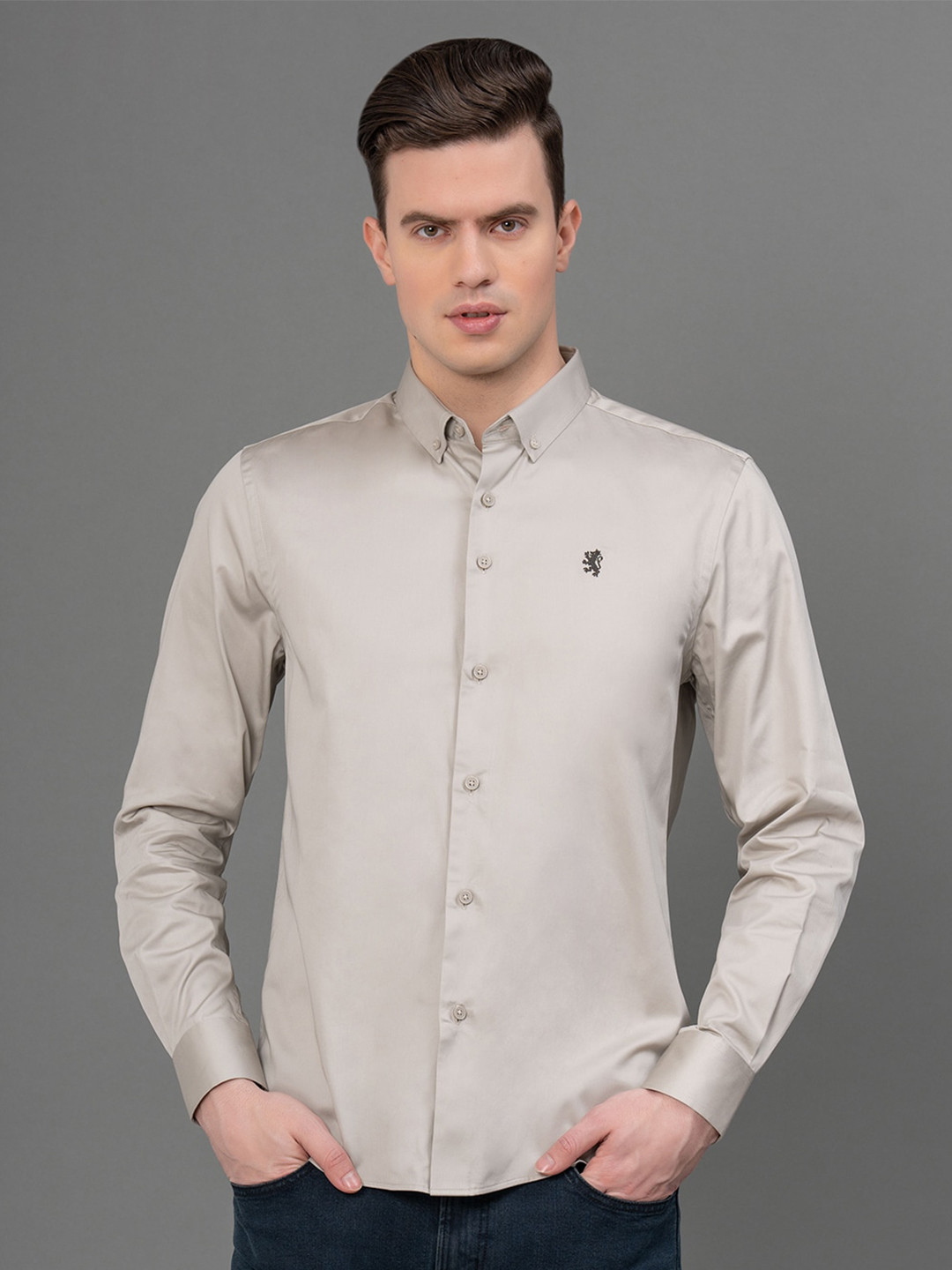 Red Tape Button-Down Collar Cotton Curved Casual Shirt