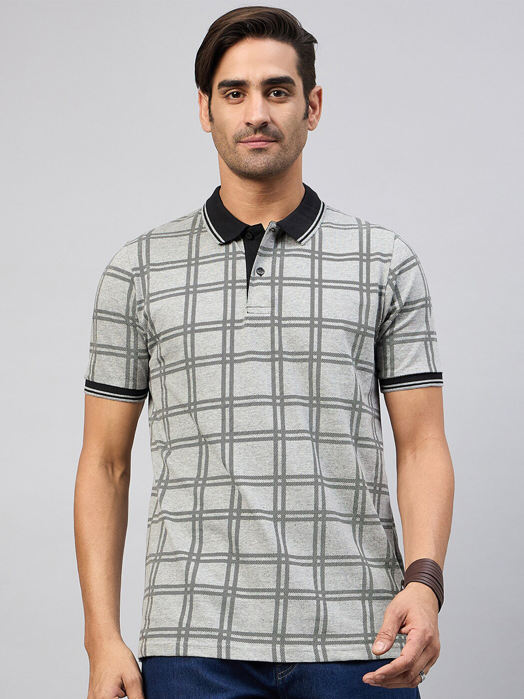 Austin wood Checked Polo Collar Short Sleeves Cotton Regular T-shirt