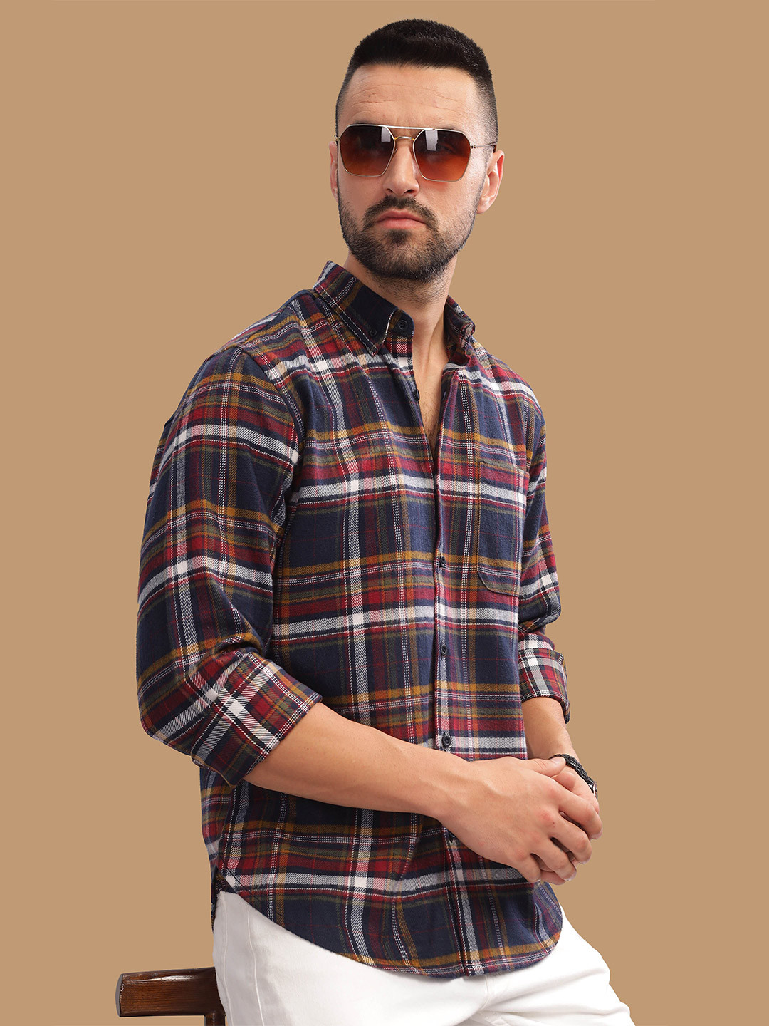 HERE&NOW Slim Fit Tartan Checks Opaque Button-Down Collar Casual Shirt