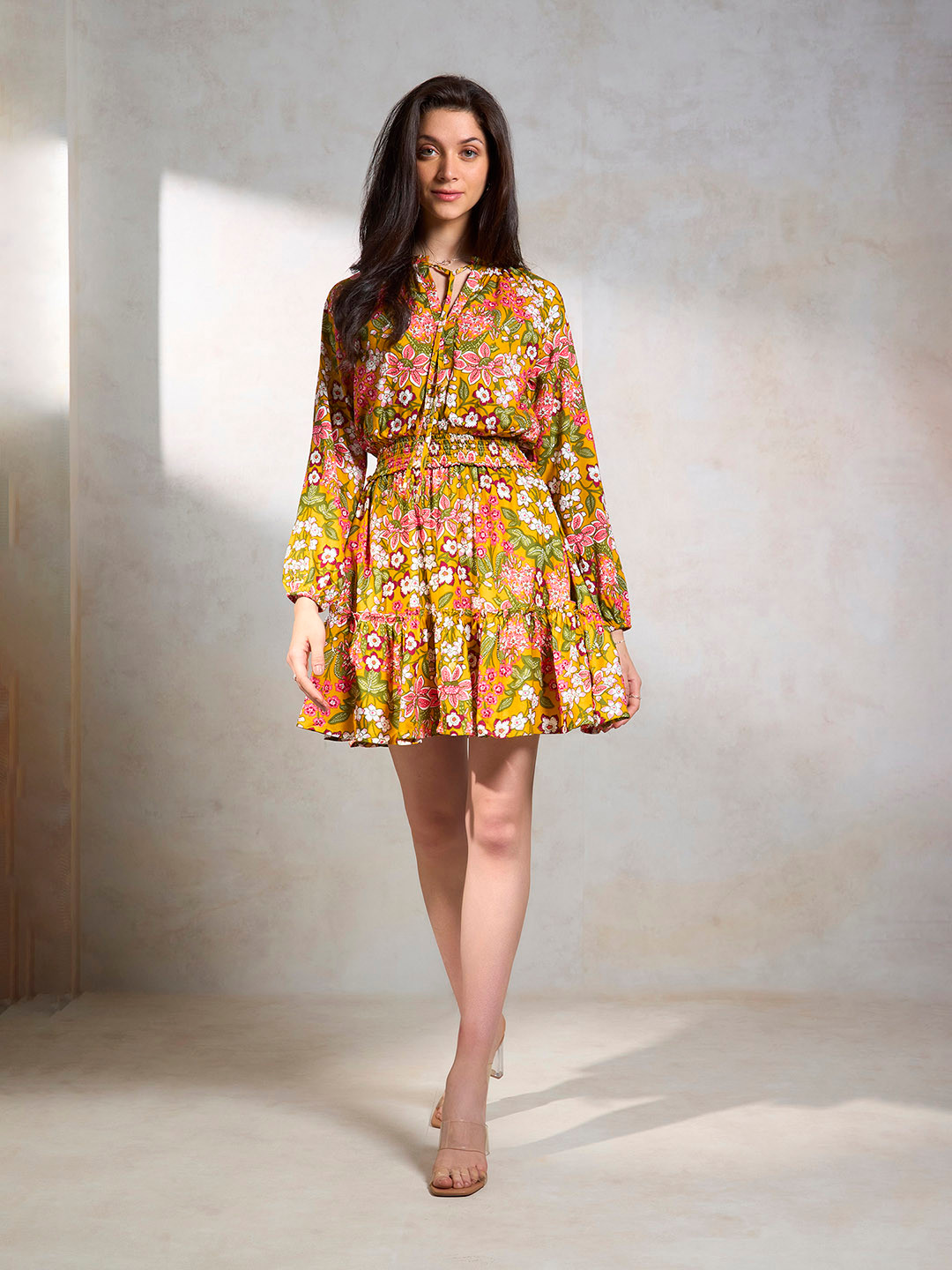 Virgio Pure Viscose Smocked Floral Dress