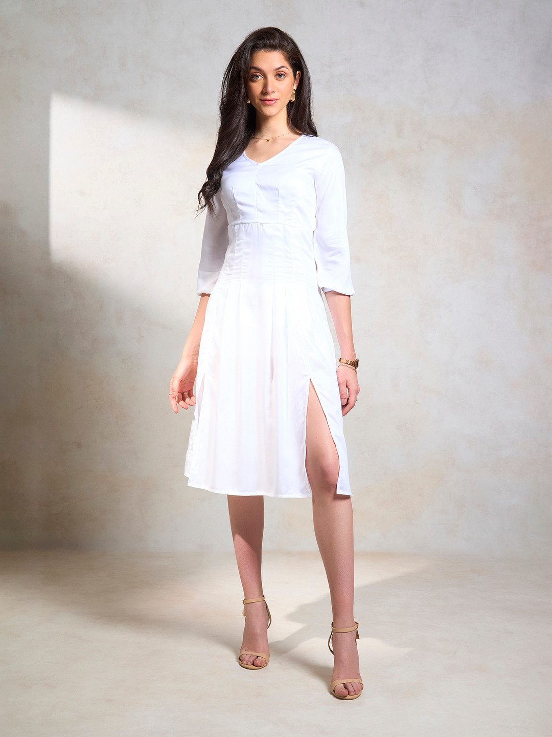 Virgio Cotton Stretch Fit & Flare Midi Dress