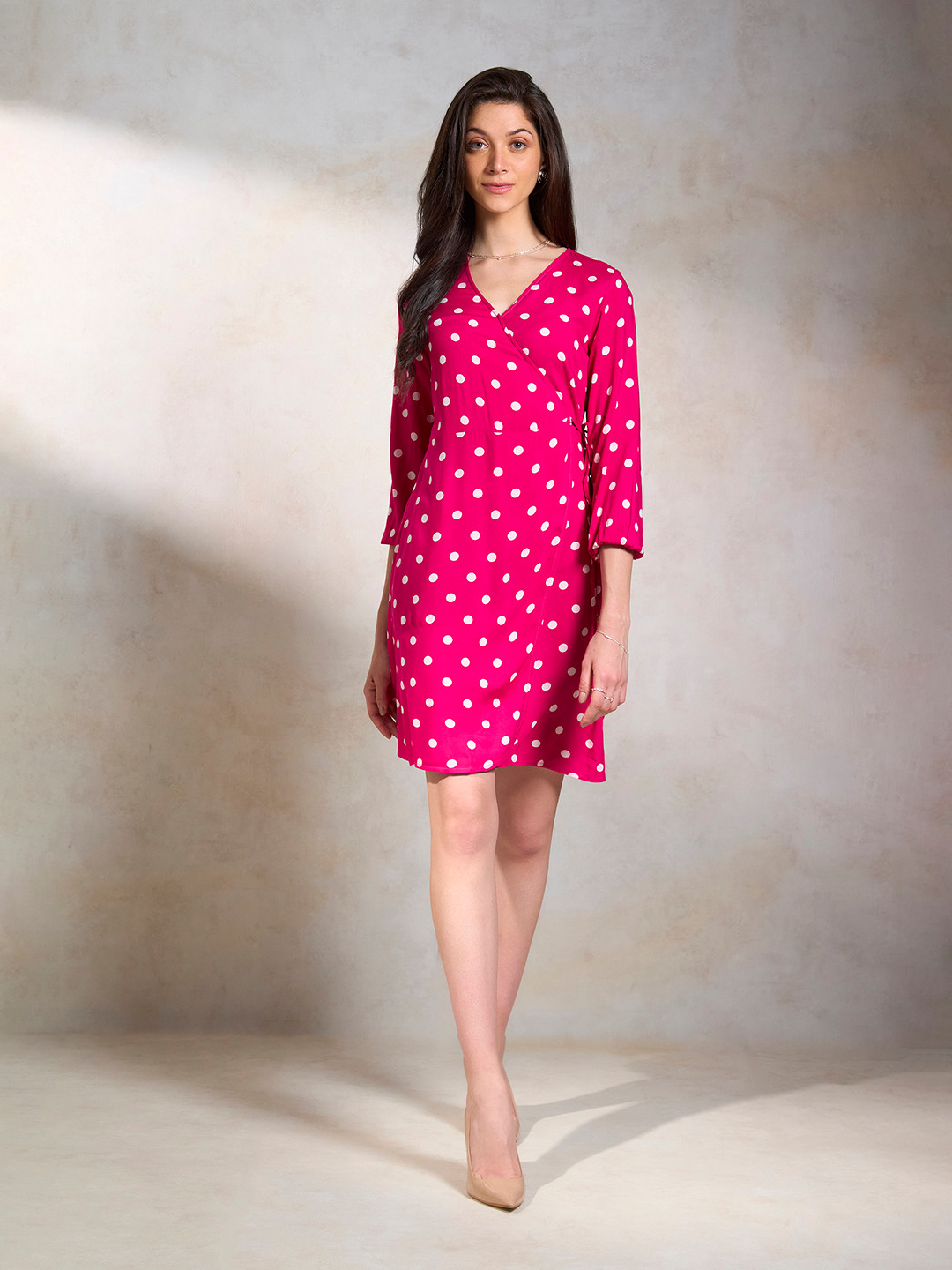 Virgio Pure Viscose Polka Dot Wrap Dress