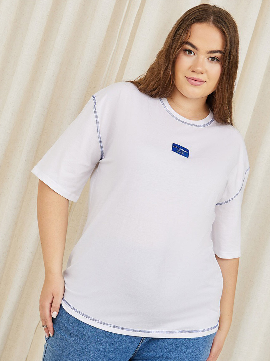 Styli Plus Oversized Drop Shoulder Contrast Stitch Detail T-shirt